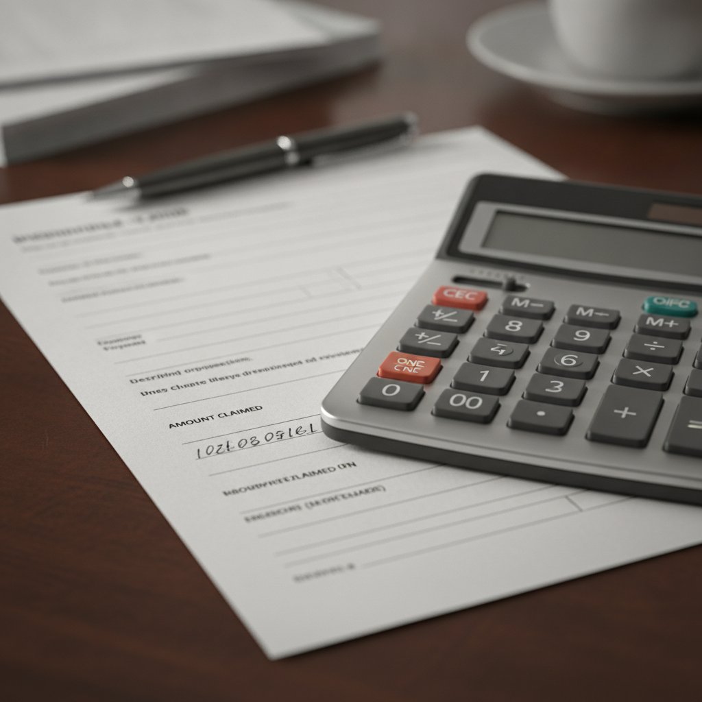 Close-up of an insurance claim form and a calculator