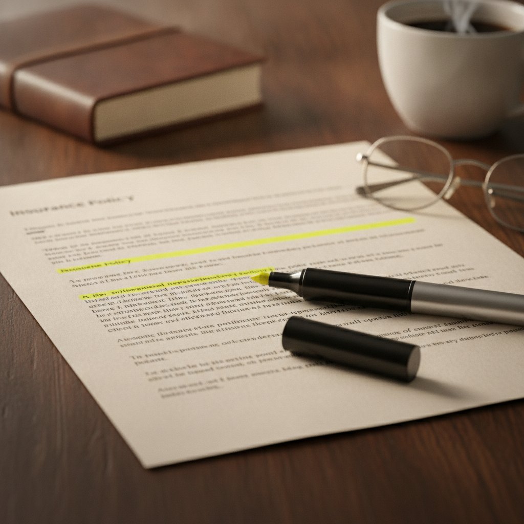 Insurance policy document with a highlighter