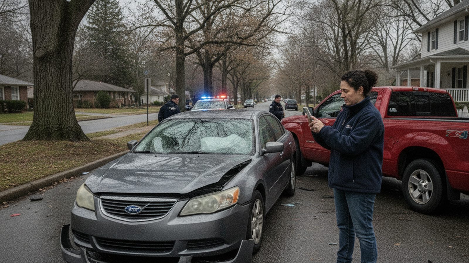 A person taking a photo of car accident damage with their phone for insurance purposes.
